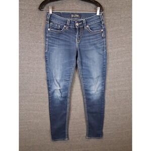 Silver Jeans Womens Jeans 27x31 Blue Denim Suki Mid Skinny Distressed Mom Casual